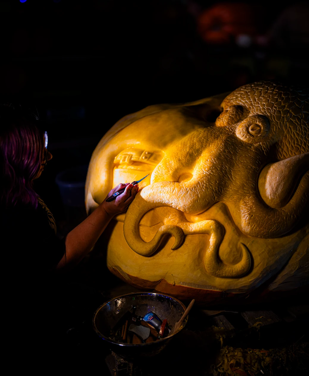 Photo op — carved pumpkin wall